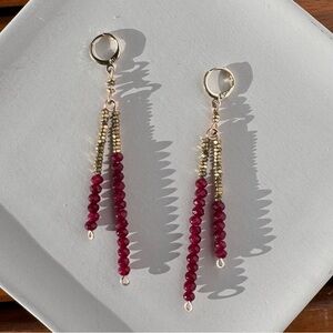 Garnet Dangle Earrings, Gold over 925, Valentines Day, January Birthstone